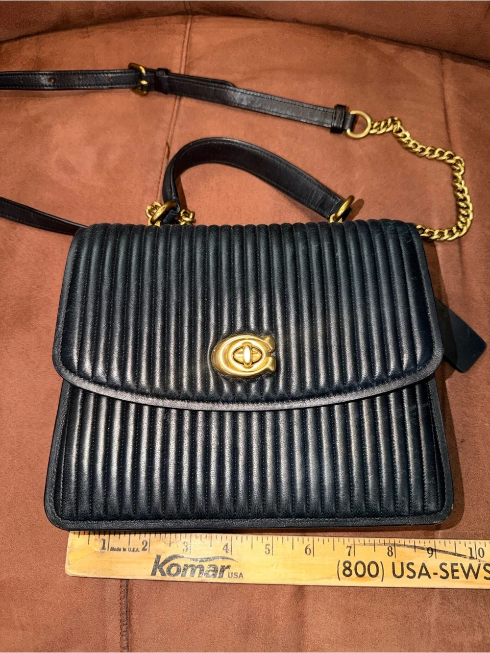 Coach Black gold Parker Top Quilted Nappa leather Crossbody bag